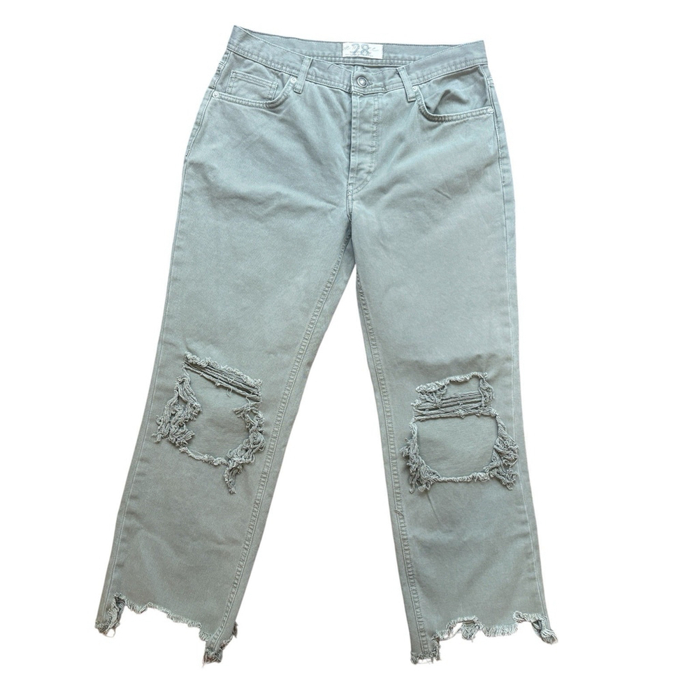 Free People We The Free Jeans Distressed Cut DenimButton Fly Sage Green Sz. 28